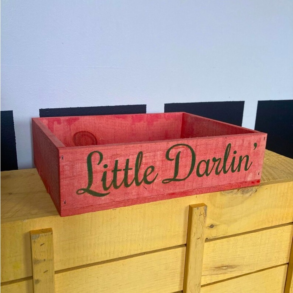 Handmade laser engraved red wood crate